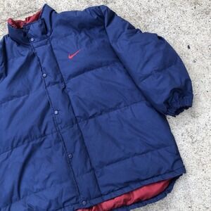 VTG Nike Jacket Mens Extra Large Blue Down Insulated Puffer White Tag 90s Swoosh